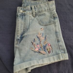 Embroidered Denim Shorts